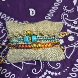 Turquoise & Gold Beaded Macrame Bracelet Set